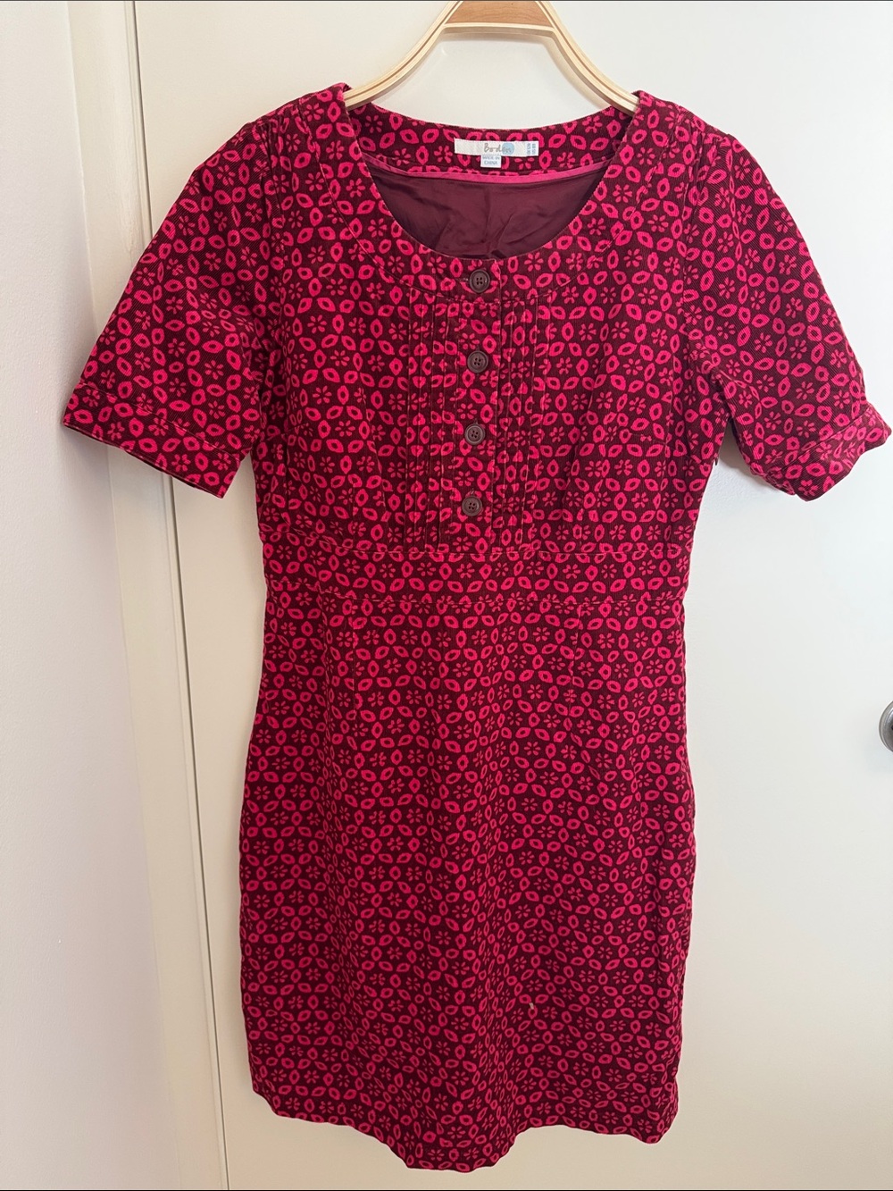 Boden Pink Patterned Short Sleeve Shift Dress